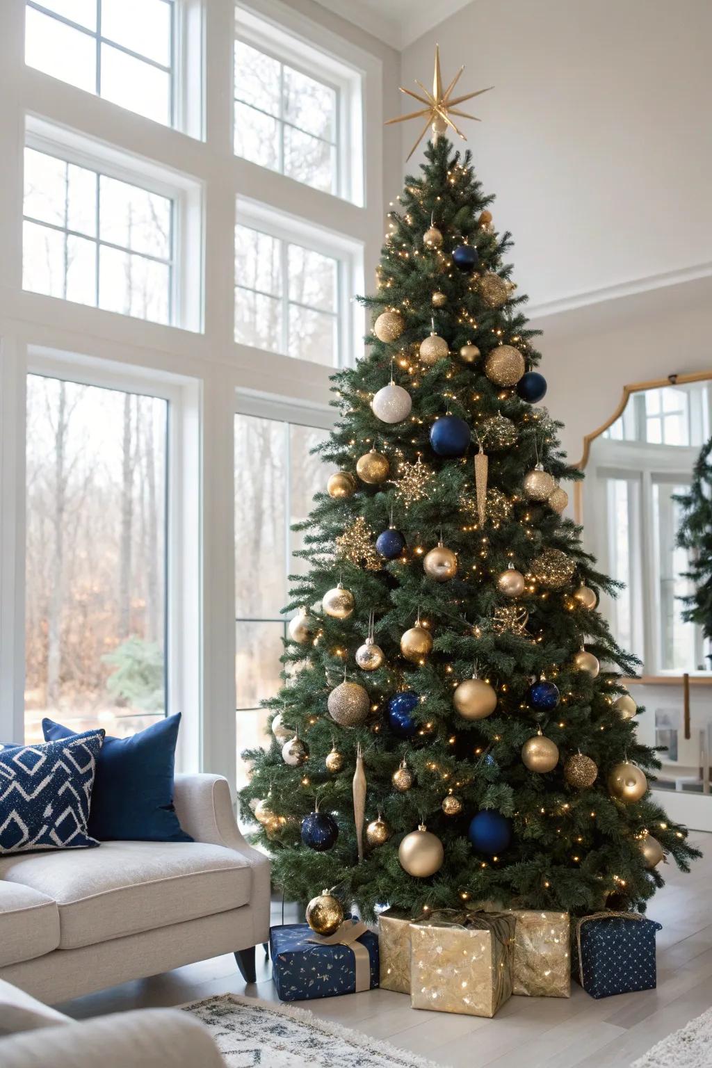 A sophisticated Christmas with navy azure and champagne aureate.