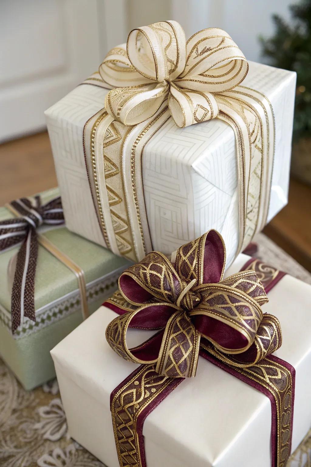 Gifts showcasing multi-layered fabric decoration.