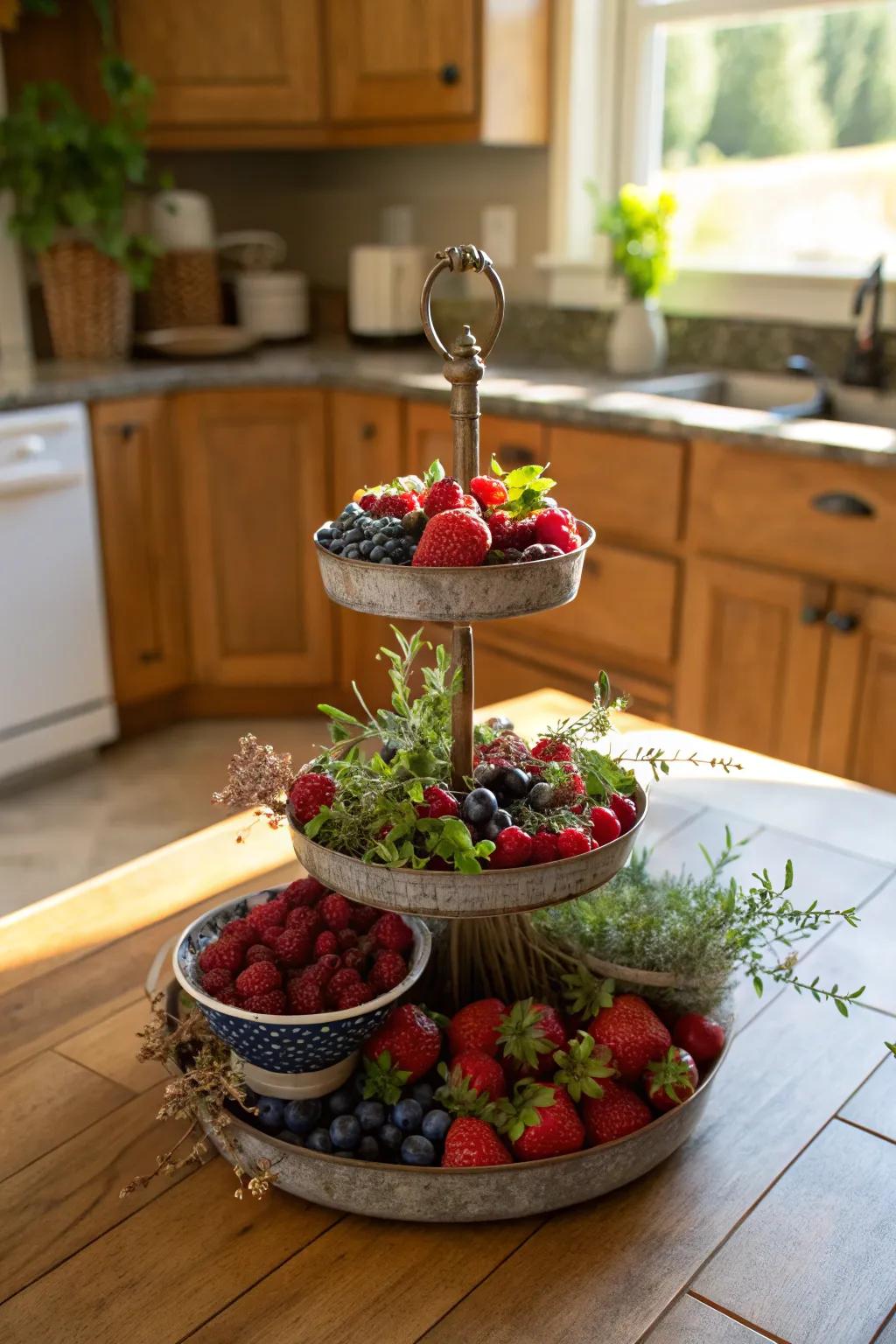 Nature's goodness: A woodland and festive tiered stand.