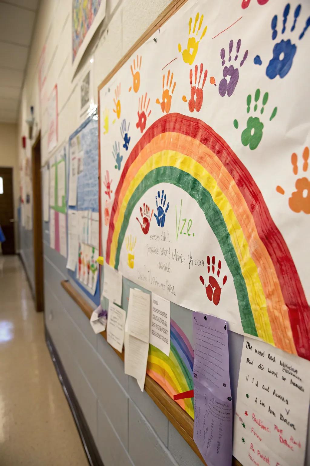 A rainbow-themed bulletin board that symbolizes hope and renewal.