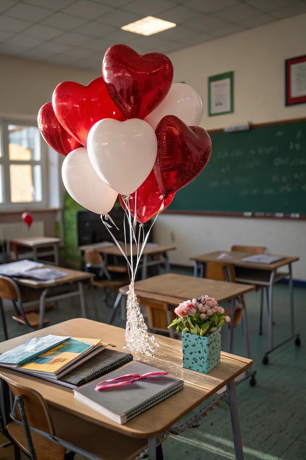 Heart-shaped balloons bringing a celebratory flair.