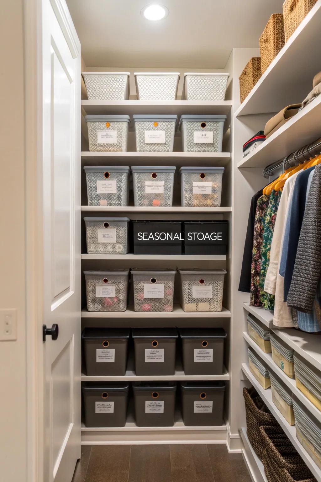 Keep off-season items neatly tucked away in bins.