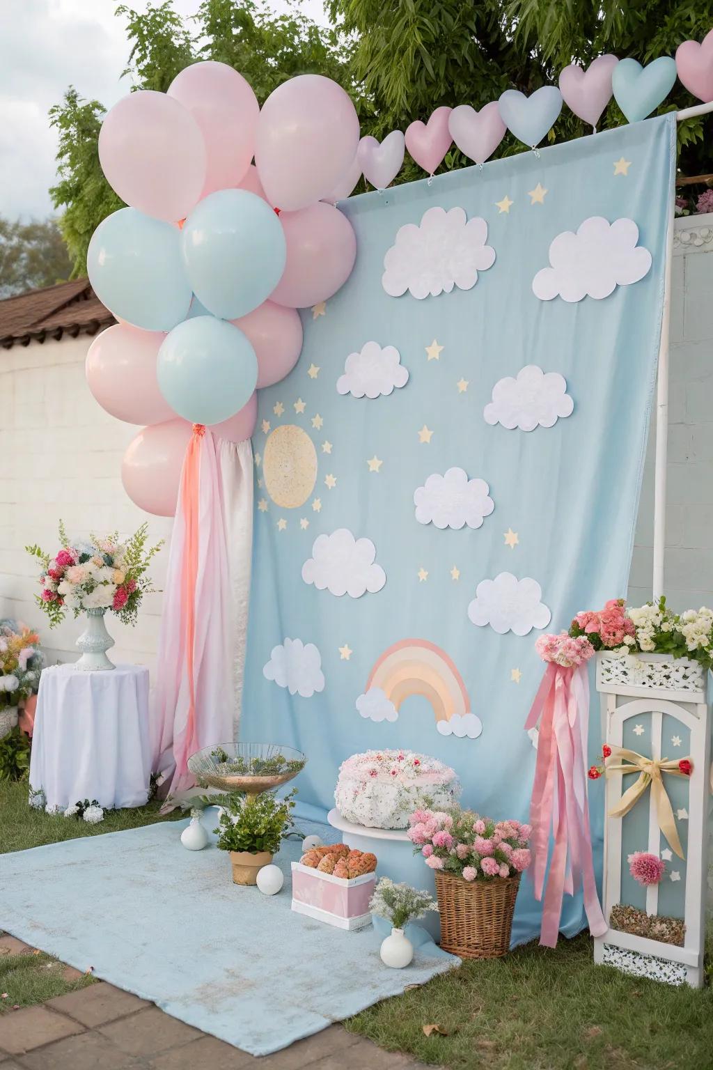 A cumulus-themed scenery fashions the flawless photo opportunity, capturing memorable moments.