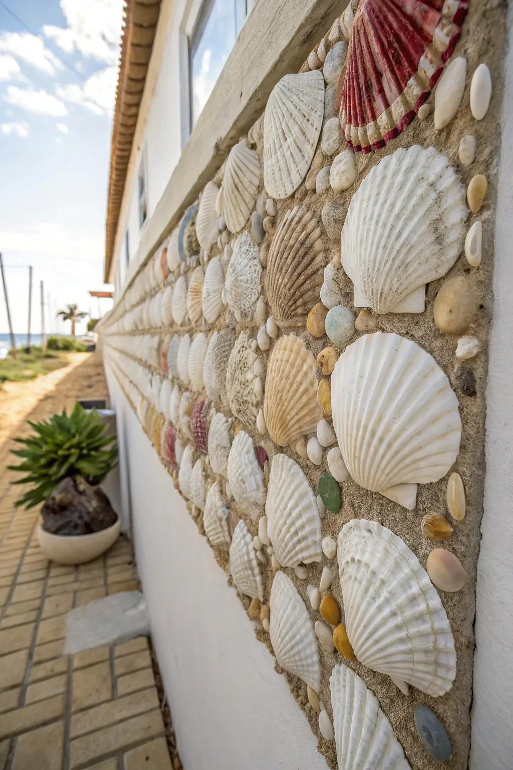 A seashell art piece adding a personal touch to coastal decor.