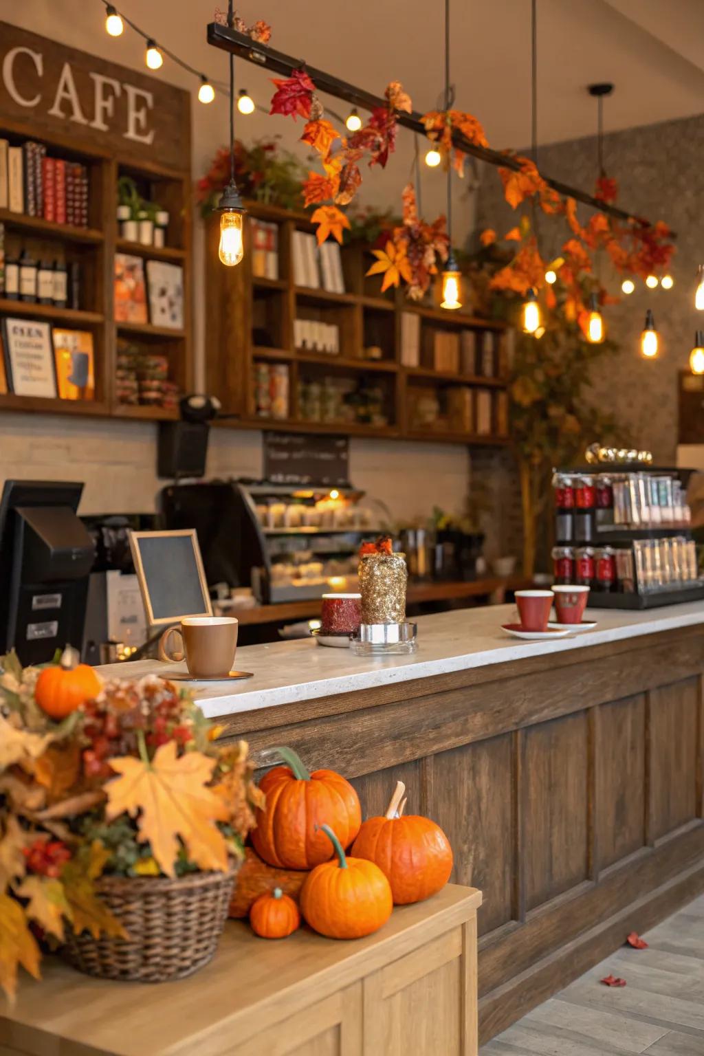 Seasonal embellishments maintain a fresh feel in your coffee bar.