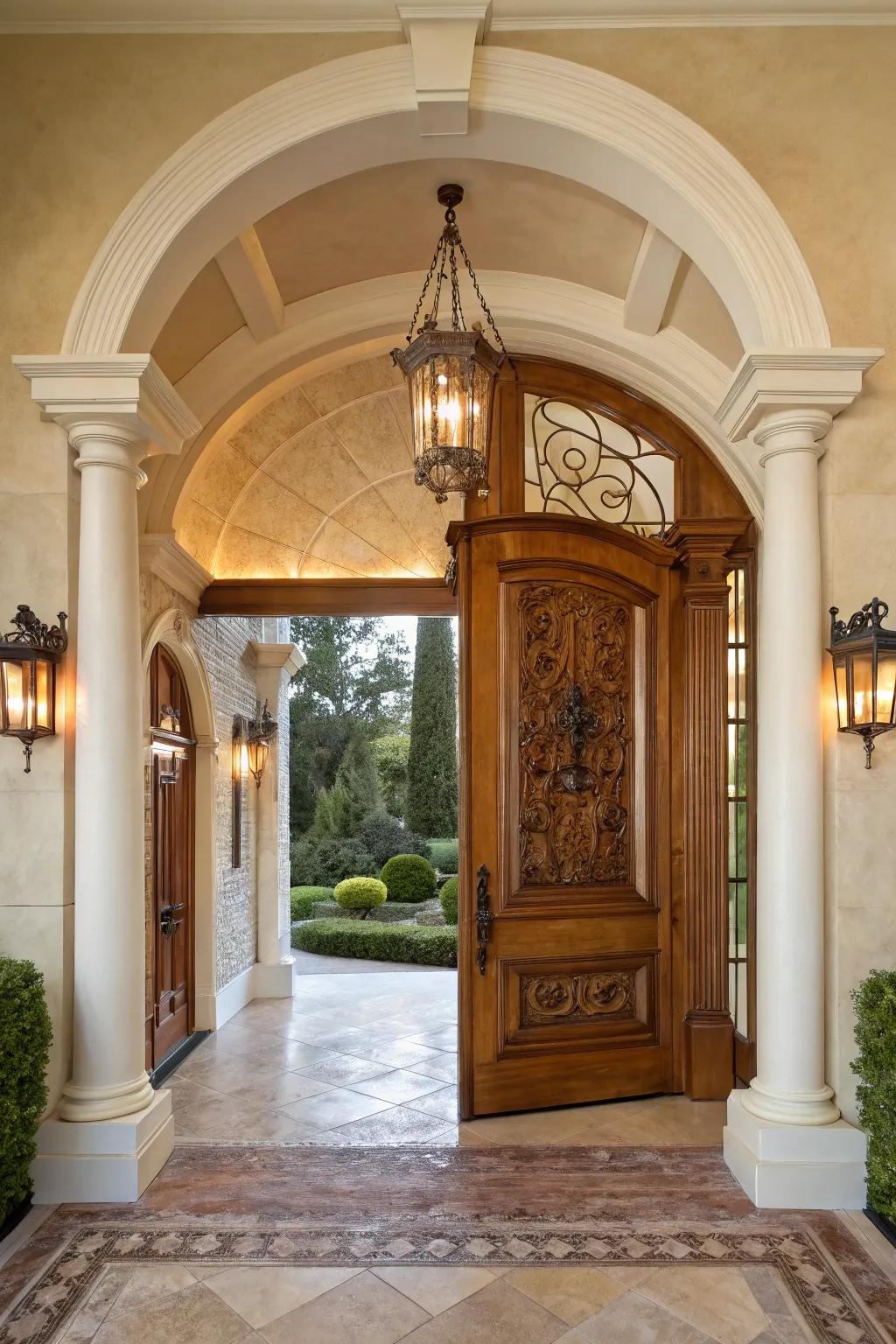 Understated tones create a serene atmosphere in this colonial entryway.