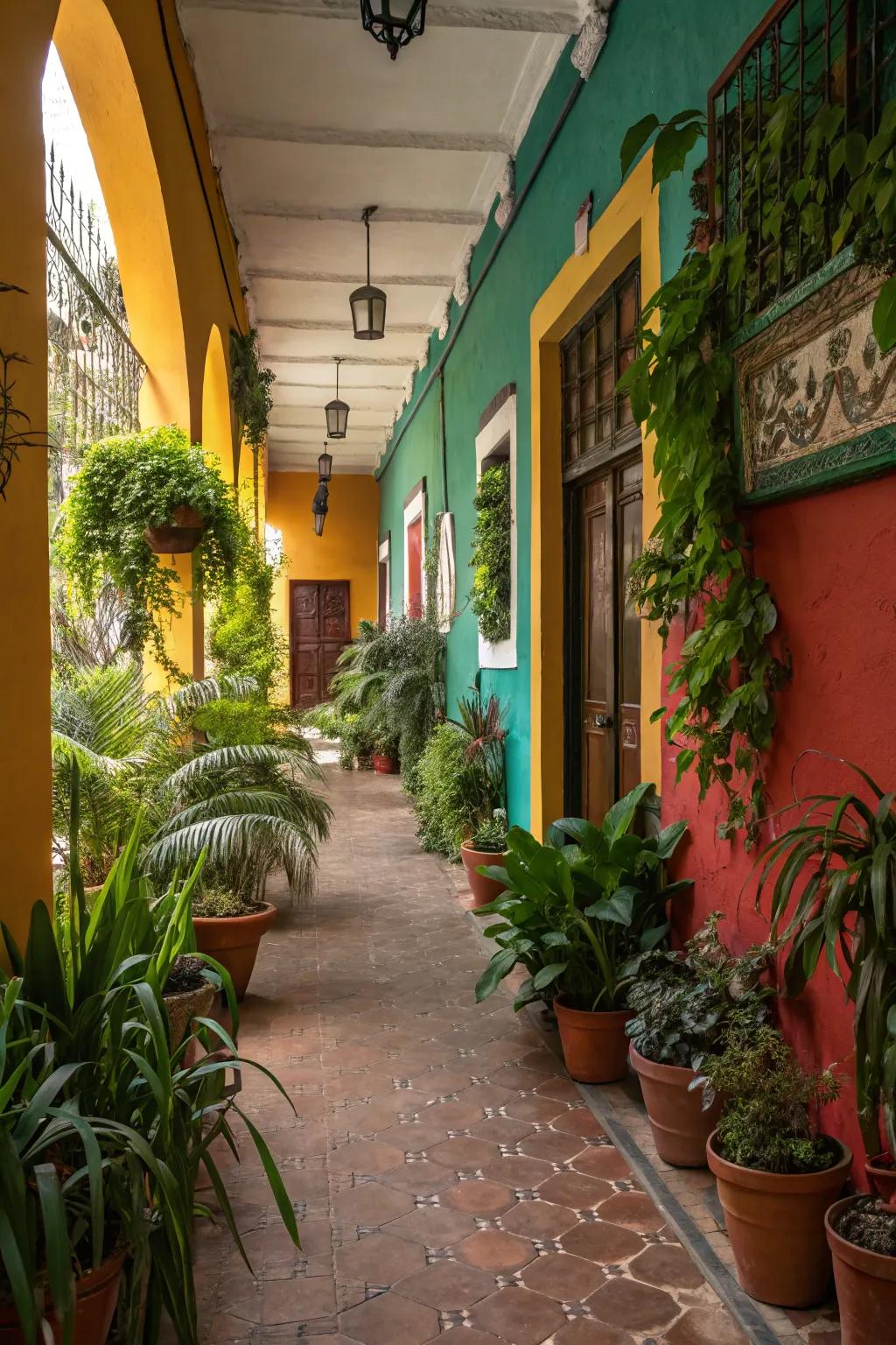 Vegetation and flora deliver energy and vibrancy to your hallway.