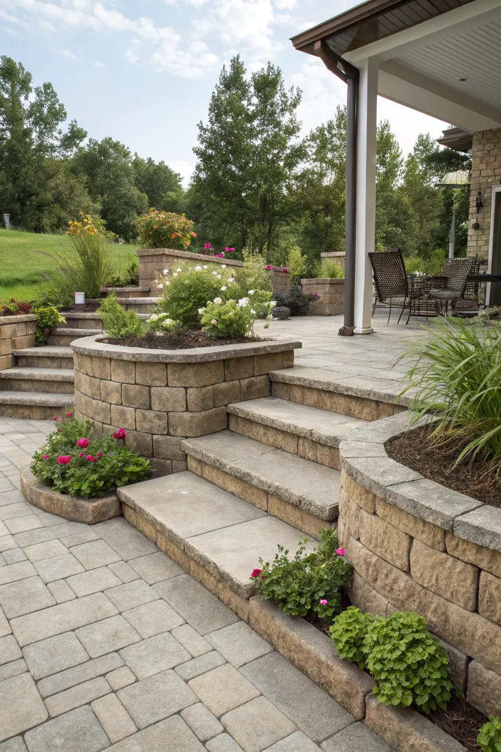 Incorporate measurement using a multi-tier patio design.