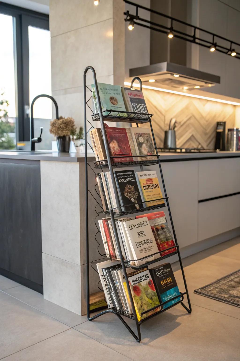 Independent racks offer versatile placement for cookbooks.