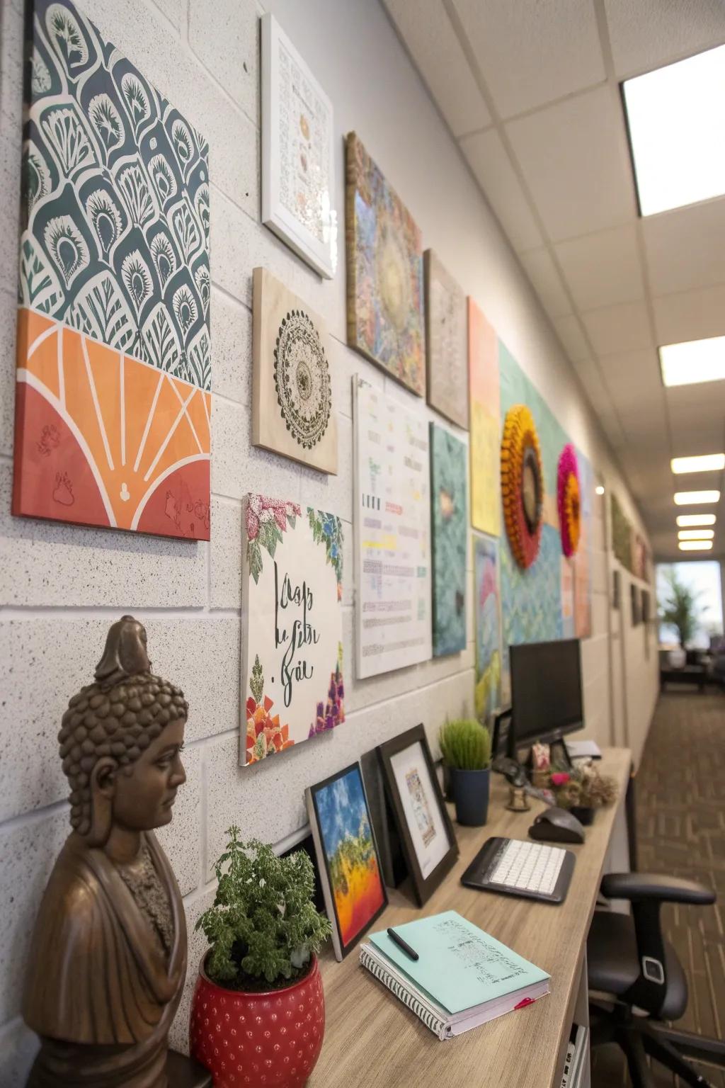Office space enhanced with creative accents and artistic decor.