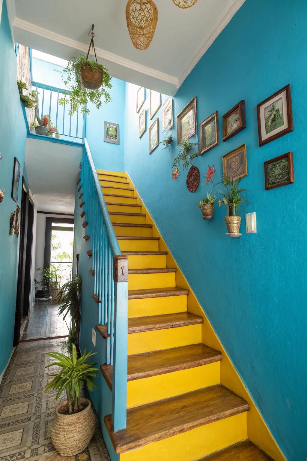 Different paint colors can bring staircase corners to life.