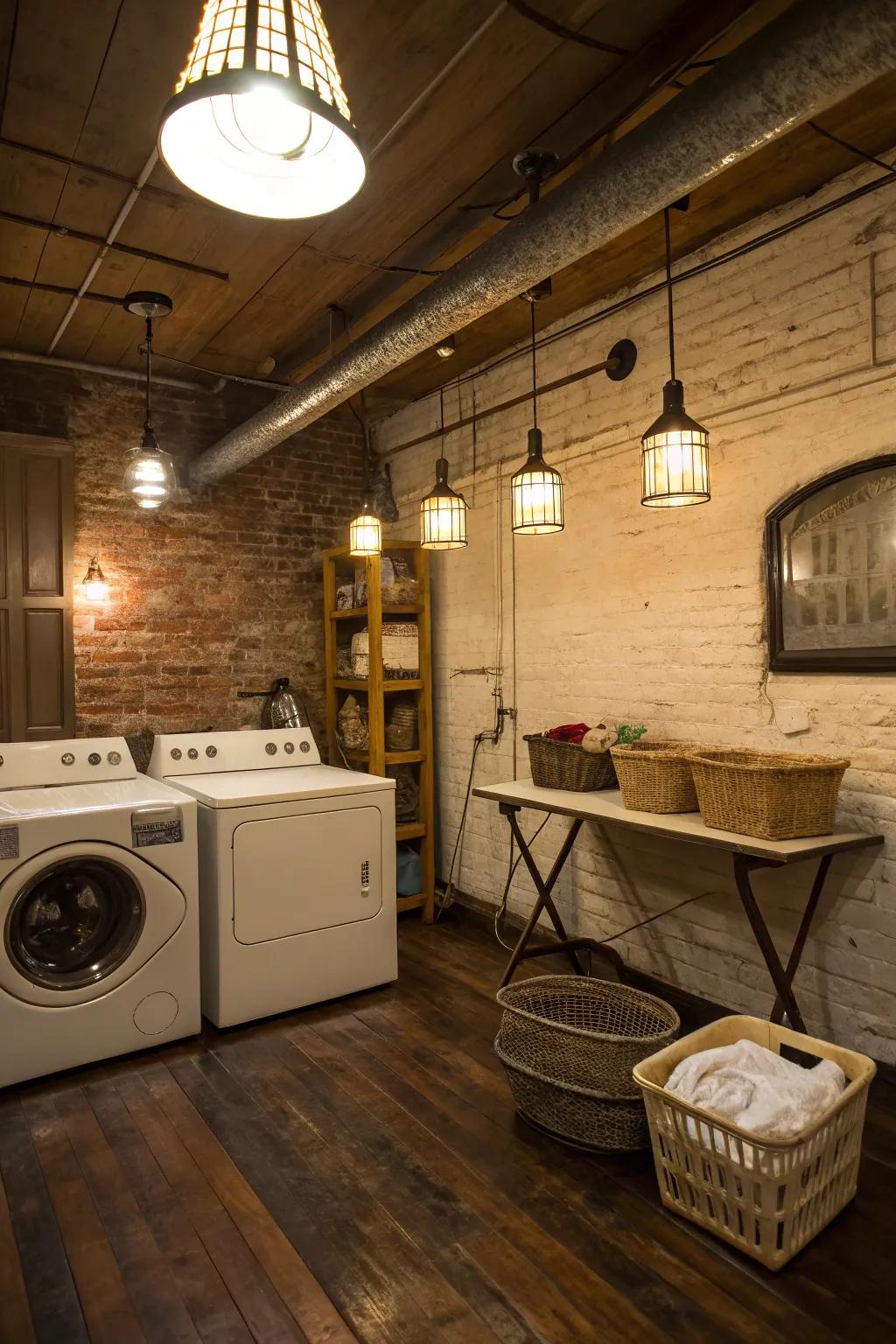 Drop lights establish a warm, inviting atmosphere.