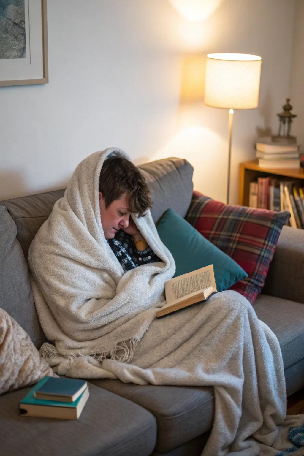 Comfortable snuggling on the couch for those chilly, relaxed days.