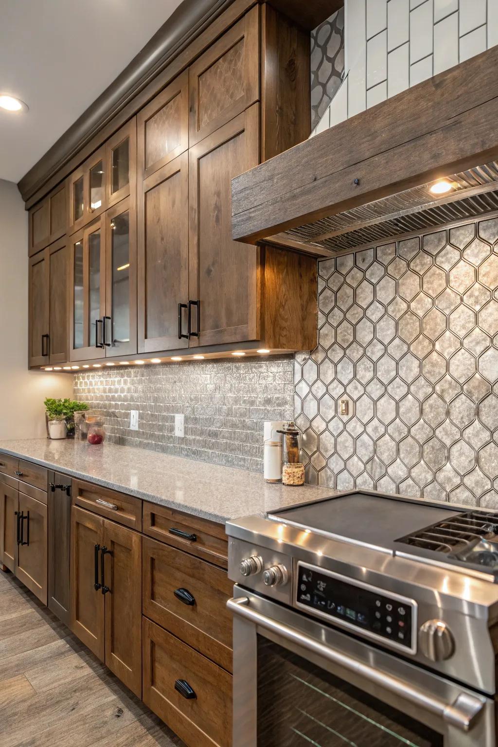 Mixed materials add character and individuality to kitchen designs.