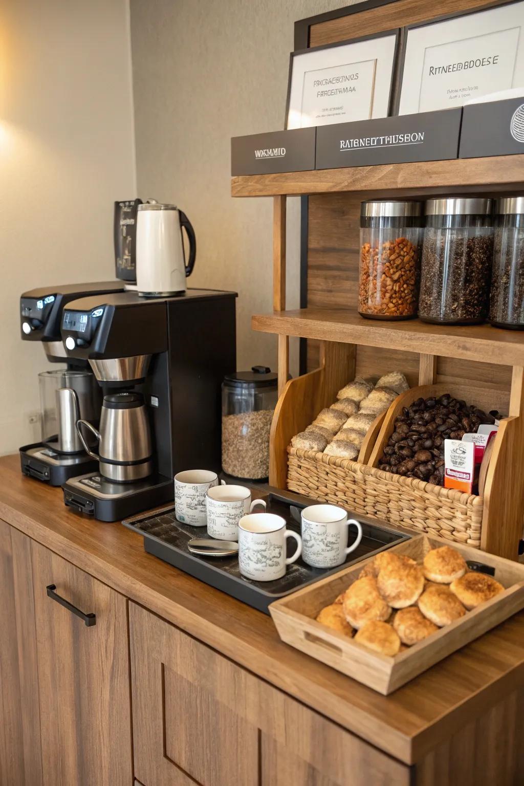 A cozy arrangement makes your coffee station inviting and practical.