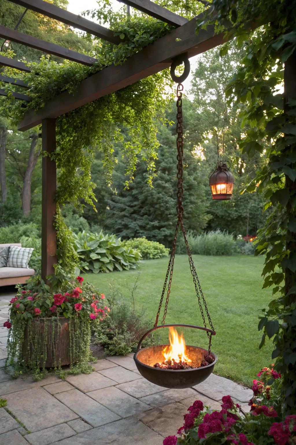 Hanging fire pits provide a whimsical and modern interpretation of outdoor fires.