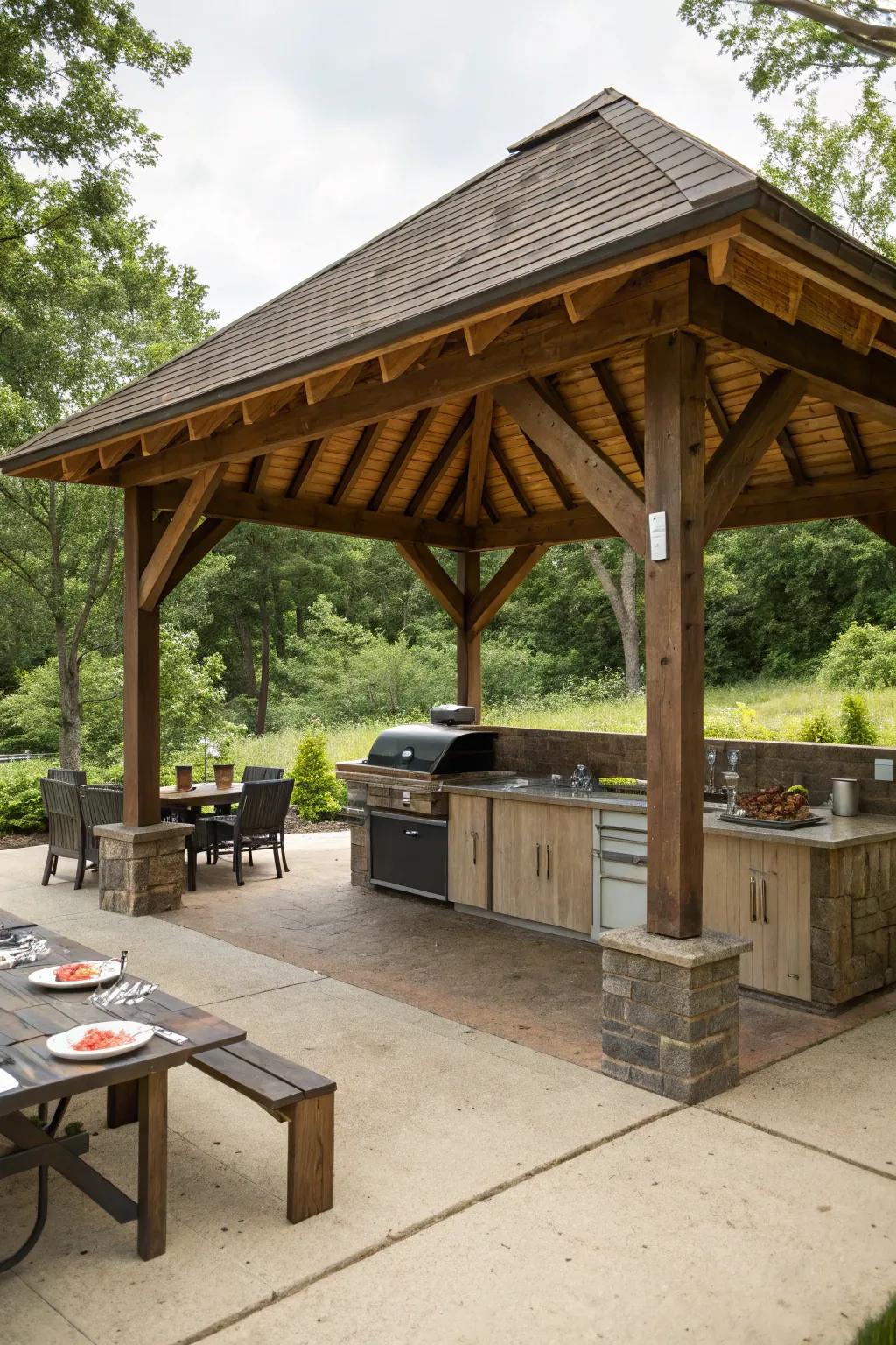 A grand open-air retreat designing a boundless grilling adventure.