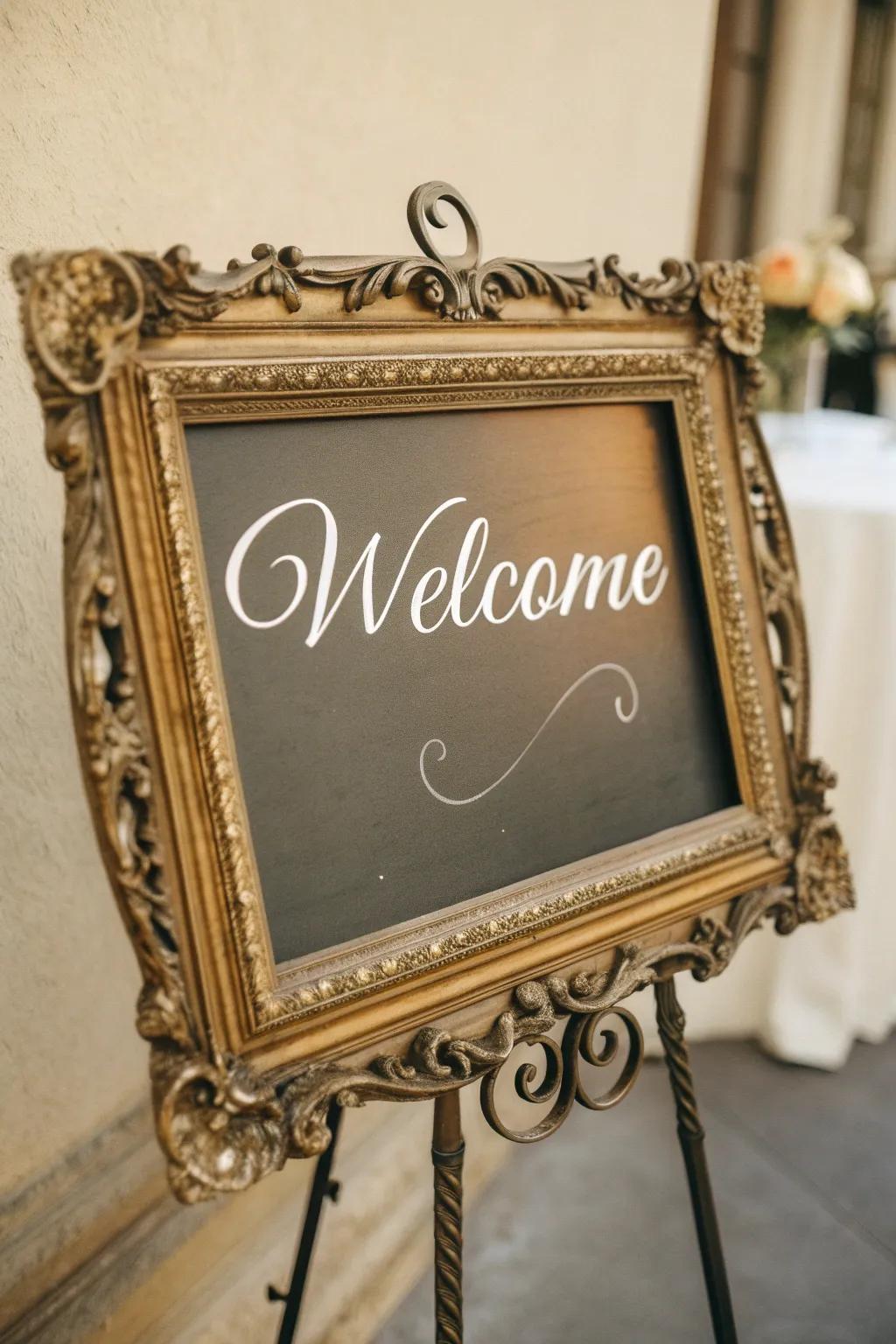 A classic frame brings elegance and sophistication to welcome boards.
