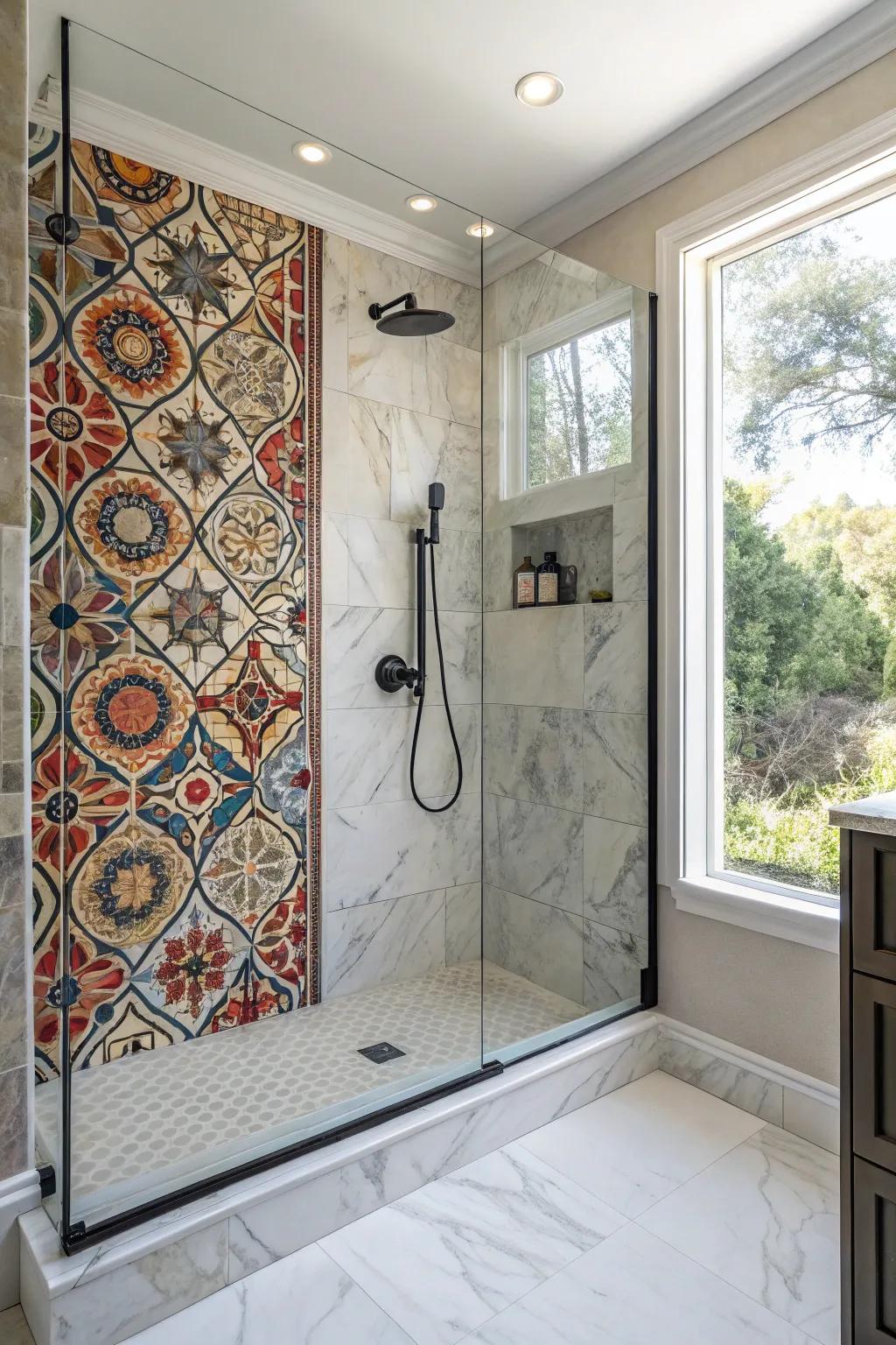 A feature wall can amplify the visual impact of your manufactured stone shower.