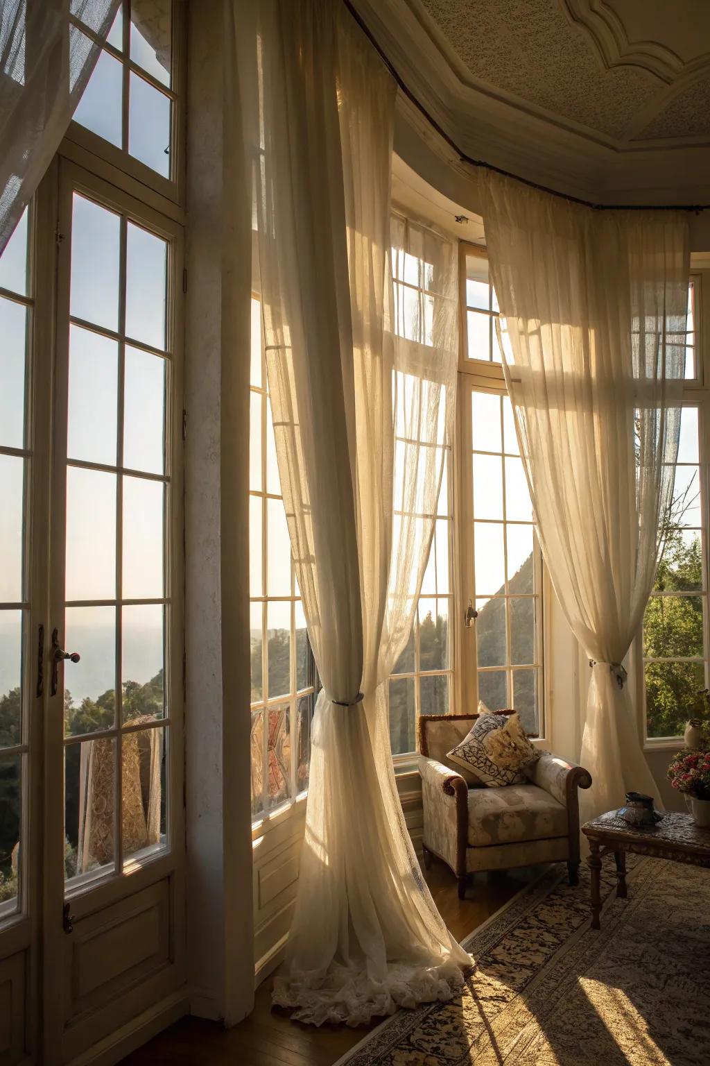Clear curtains beautifully enhance natural illumination while upholding seclusion.