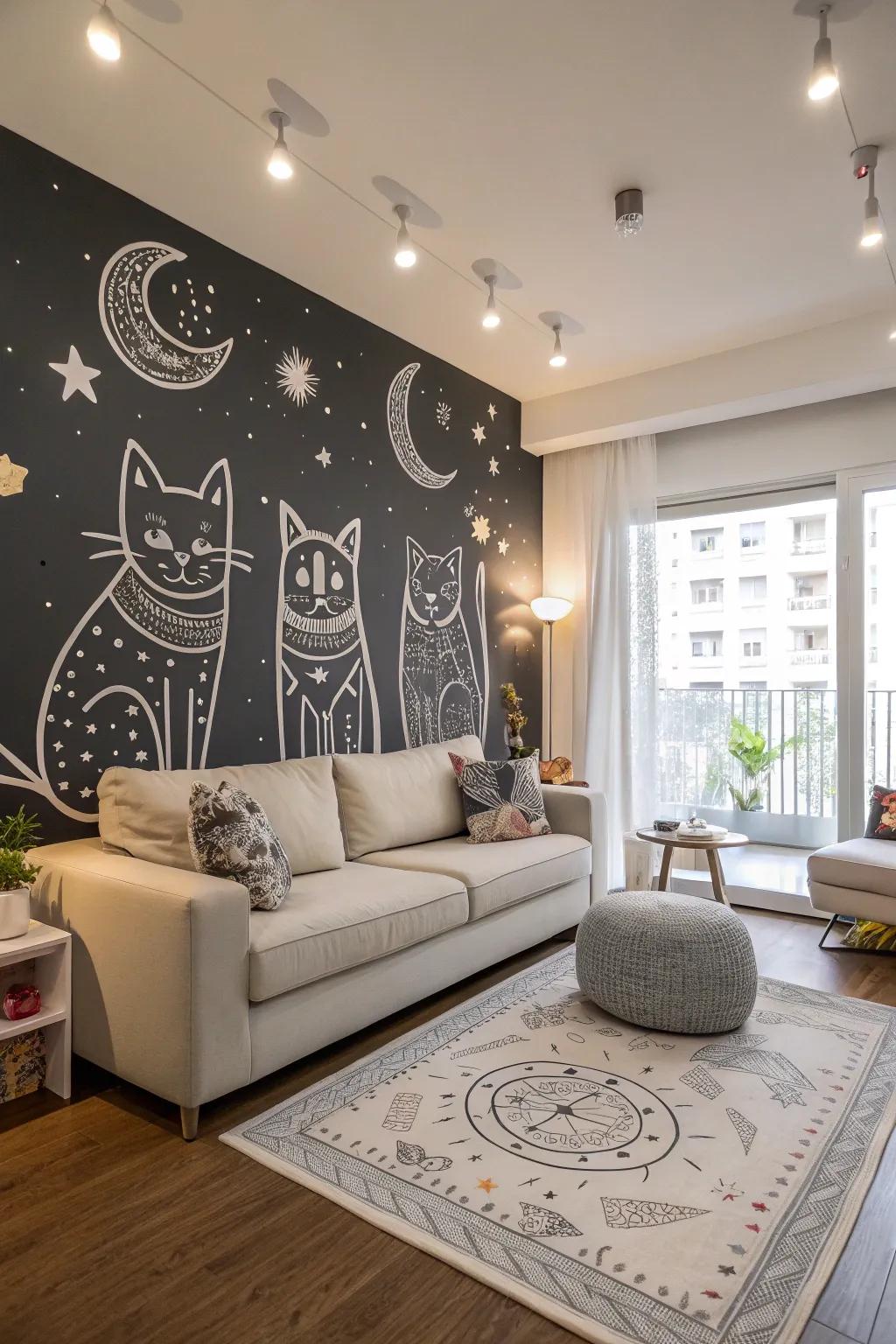Cosmic felines infusing playful sophistication into the living space.