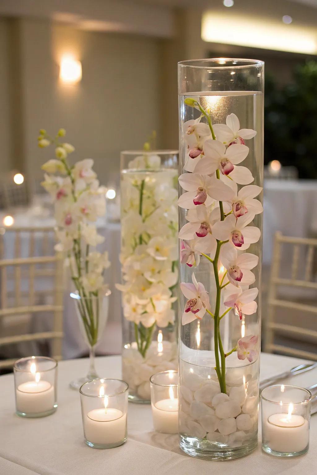 Submerged lilies produce an airy centerpiece.