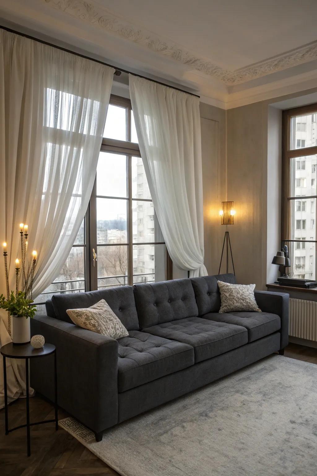 Window treatments can beautifully enhance your sectional.