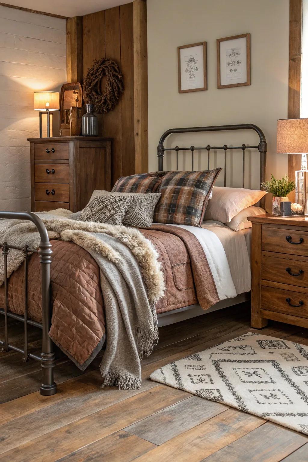 A medley of textures imparts dimension and abundance to the bedroom.
