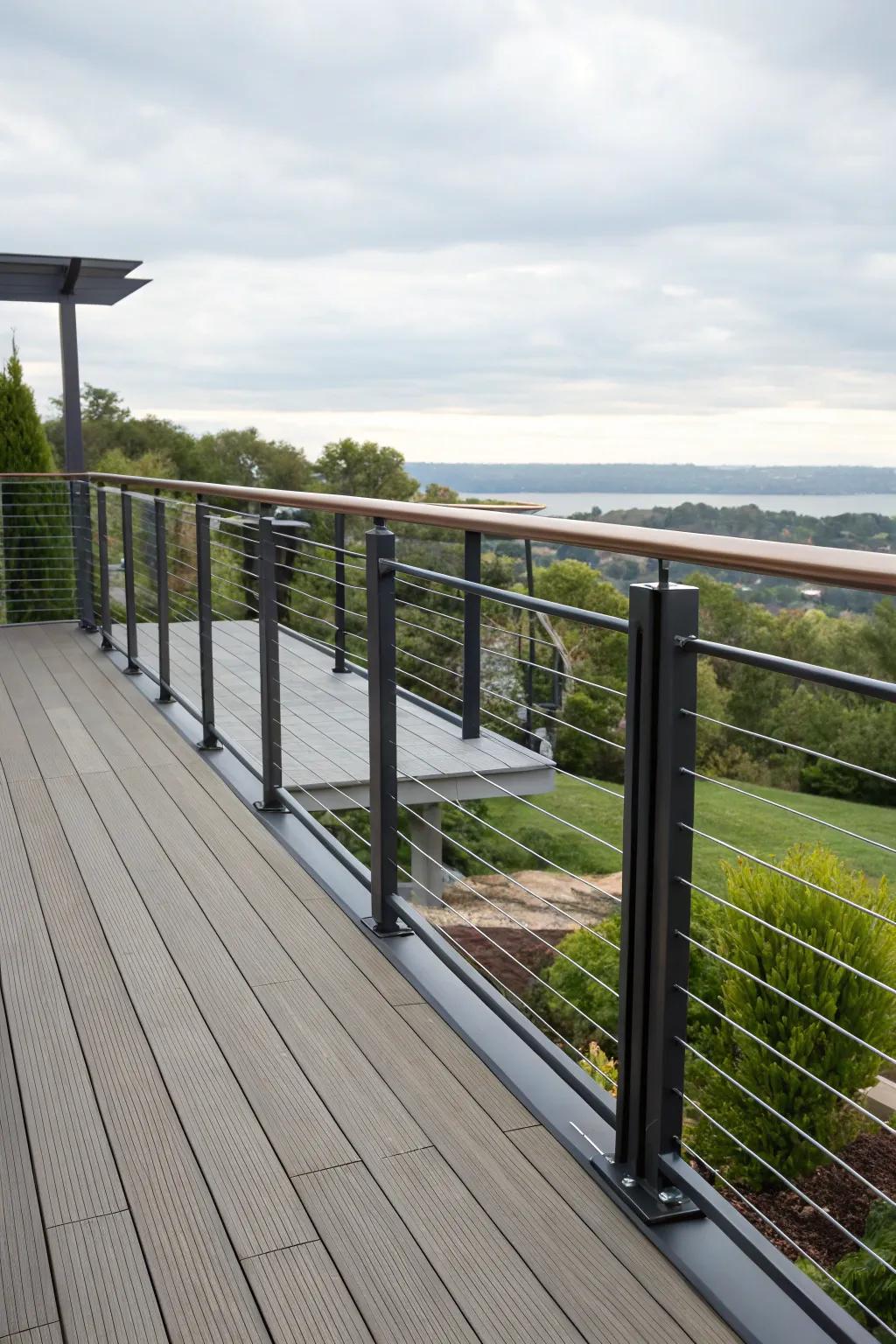 Sleek railings add a hint of modern elegance to this deck.