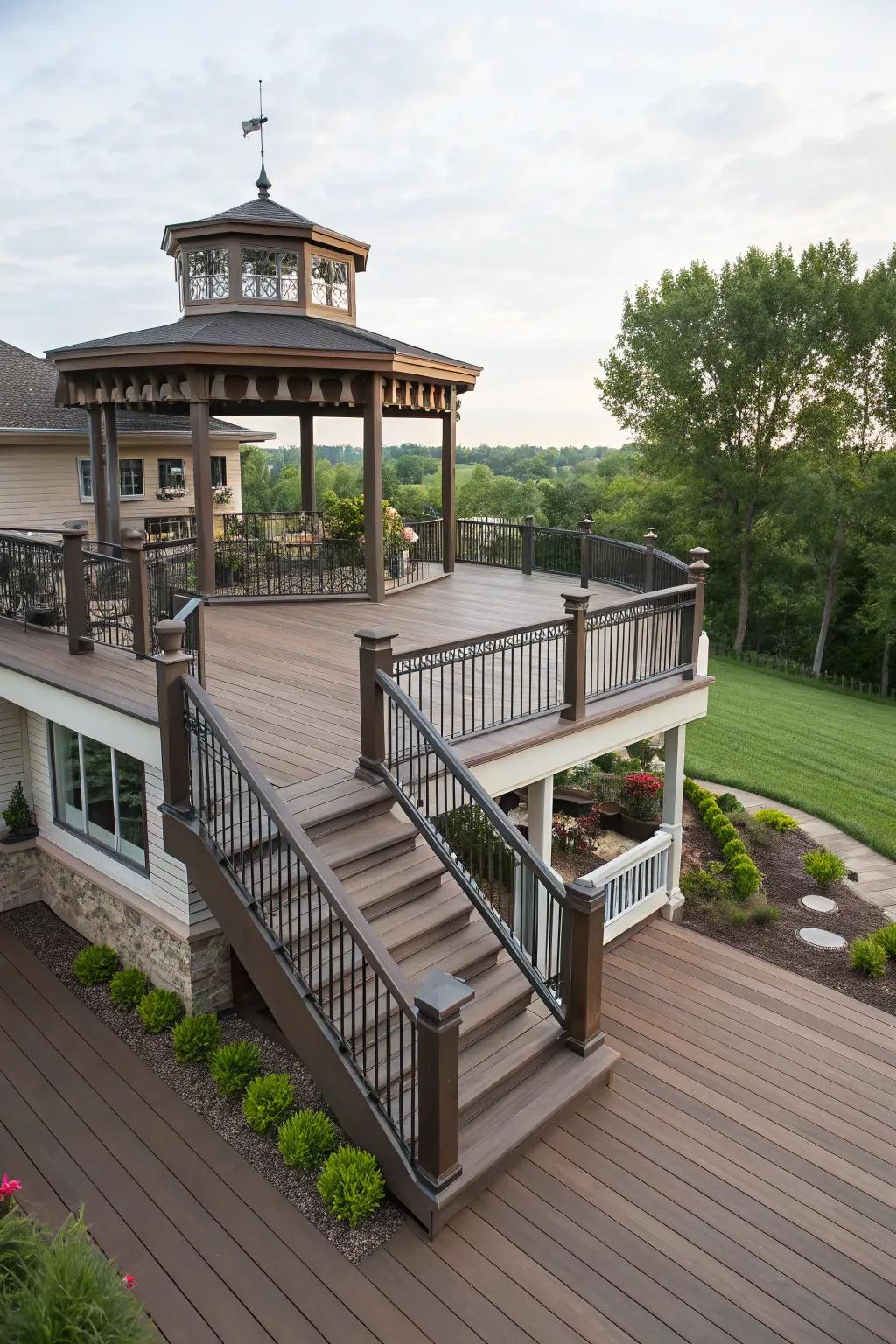 Tiered fascia design enriches the architectural significance of any deck.