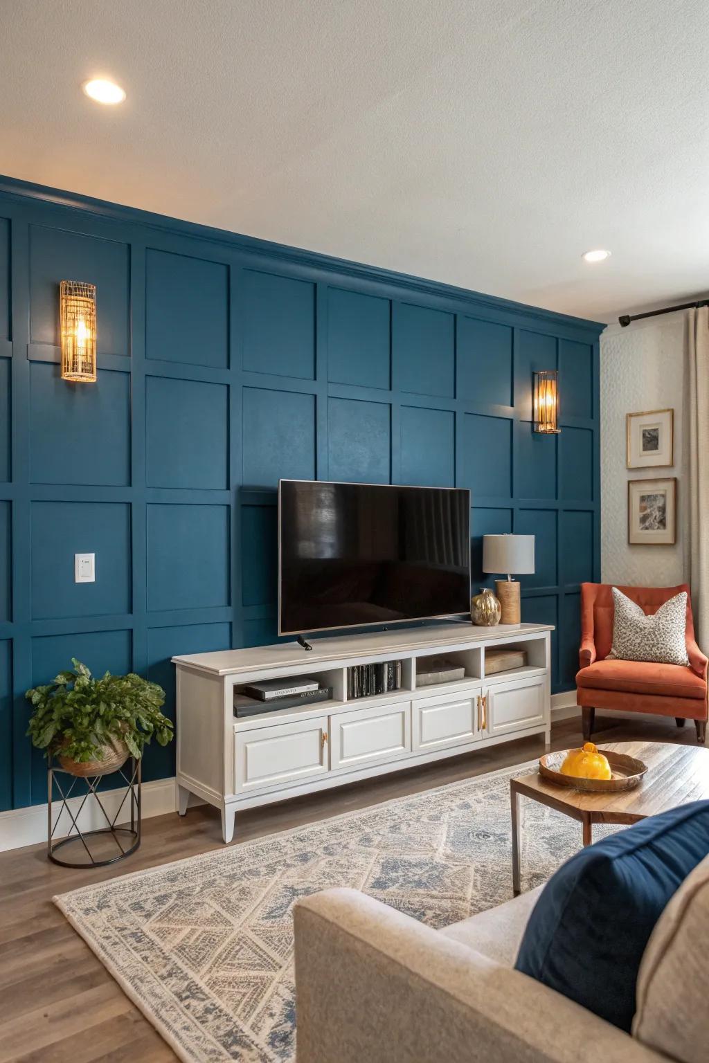 A bold accent wall turns the TV into the room's centerpiece.