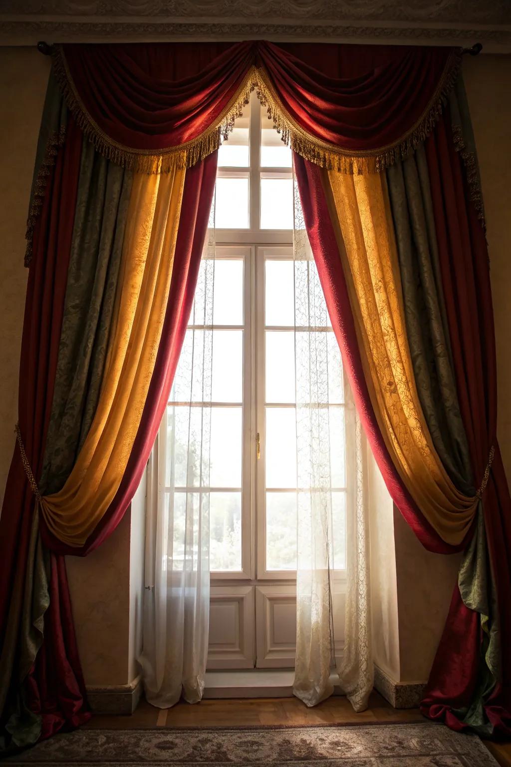 Dramatic drapes frame windows while giving off a sense of beauty and boldness.
