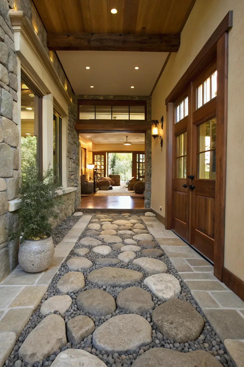 Create a grand entrance using stone routes in your entryway.