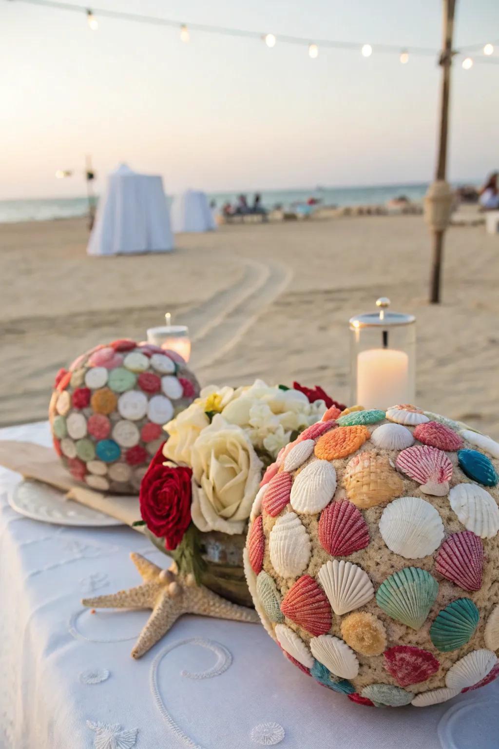 Shell-enclosed orbs introducing a coastal vibe