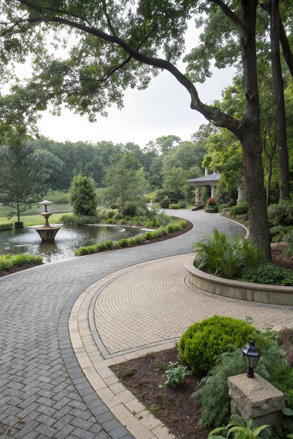 An eco-conscious driveway that effortlessly unifies sustainability with flair.