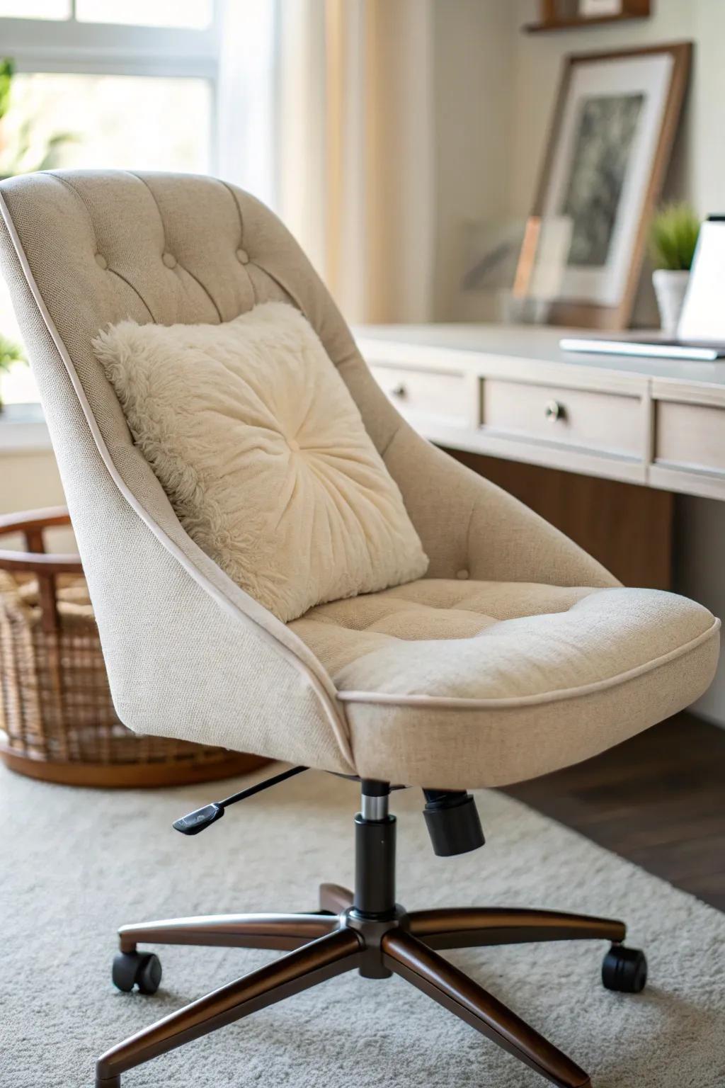 A comfortable seating pad enhancing the seating at a desk.