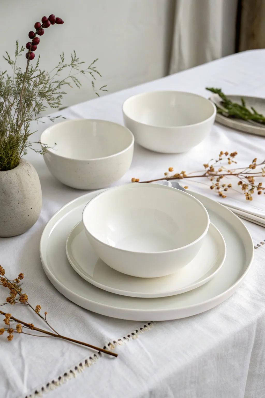 Simple tableware maintains the emphasis on sophistication.