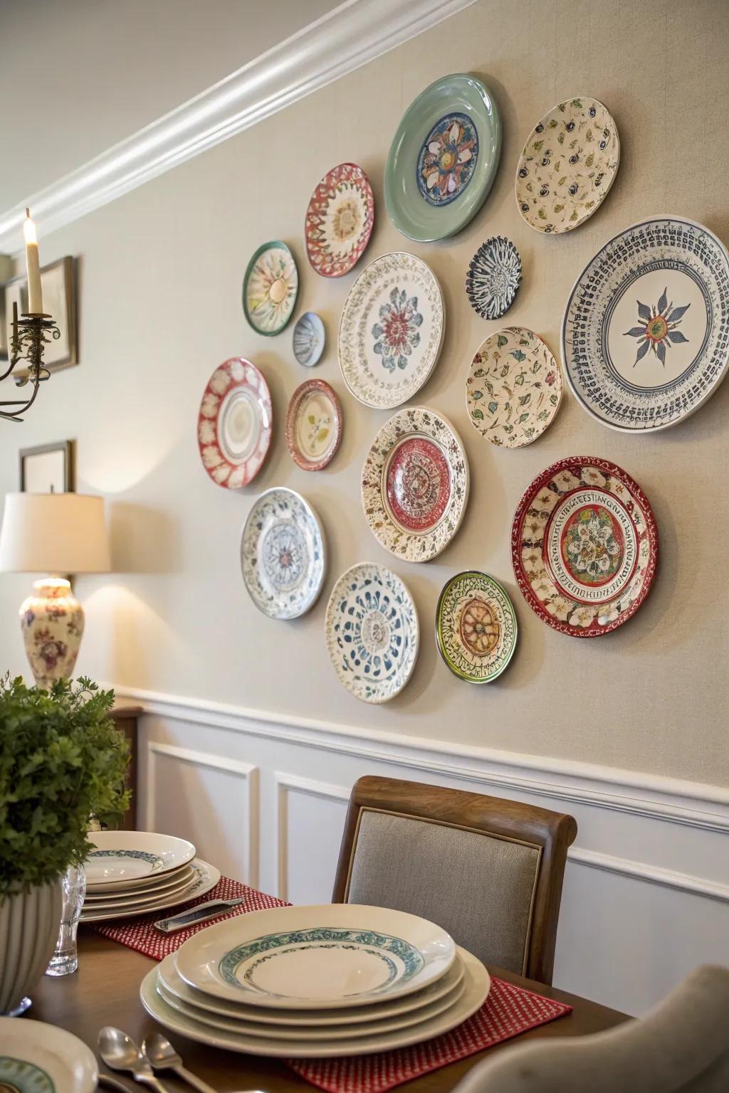 Arranging plates in a balanced manner offers a sense of order and harmony.