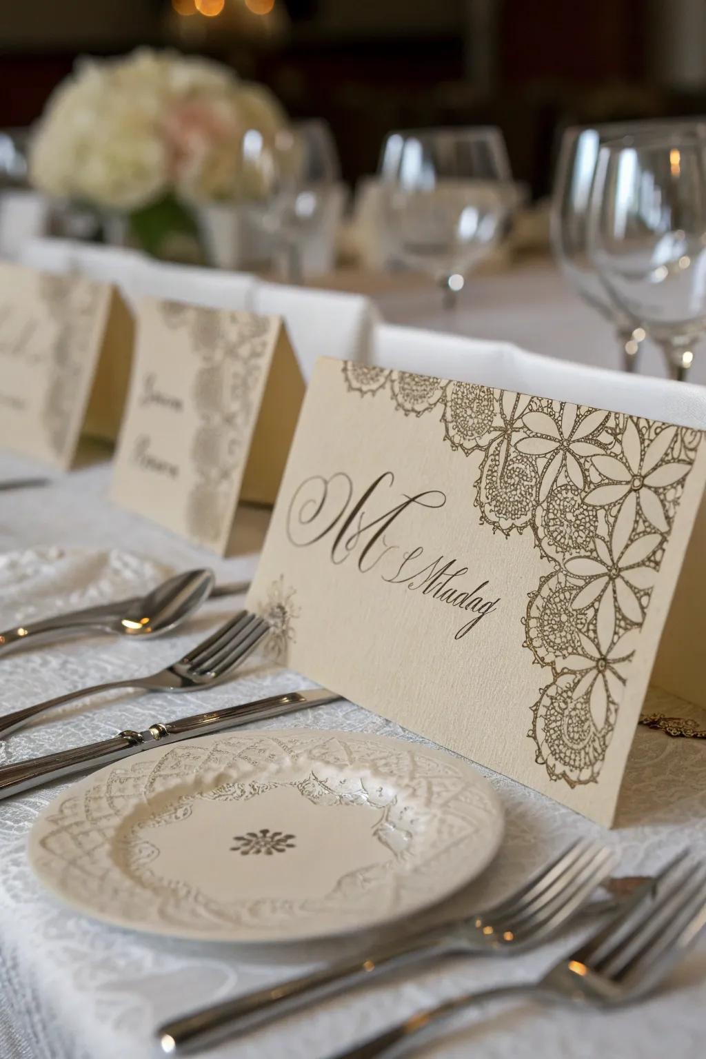 Textured paper place cards bring depth to your table design.
