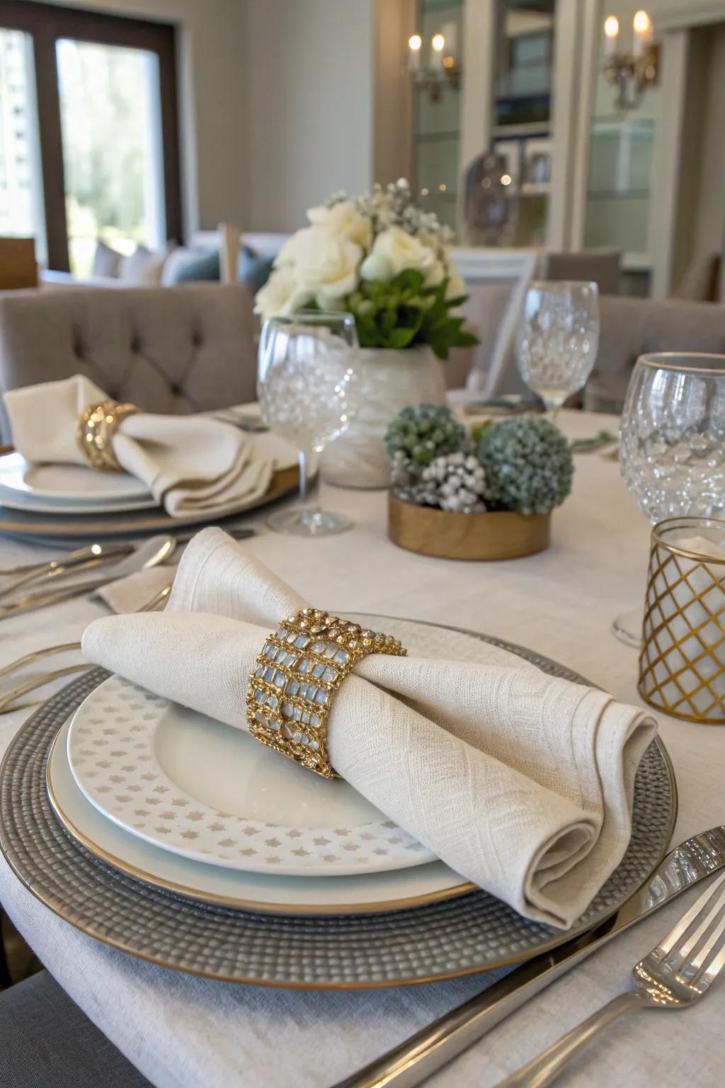 Sophisticated napkin presentation adds a fine touch to the table.