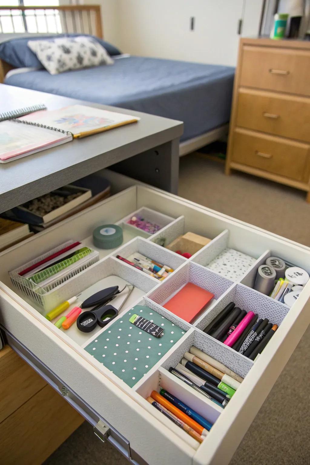 Your necessities are neatly arranged with drawer dividers.