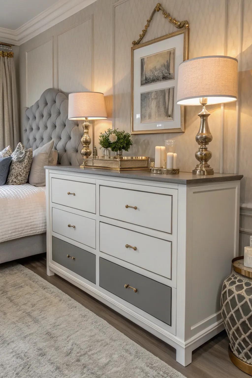 With a striking two-tone dresser makeover that combines modern and minimalist design, elevate your space.