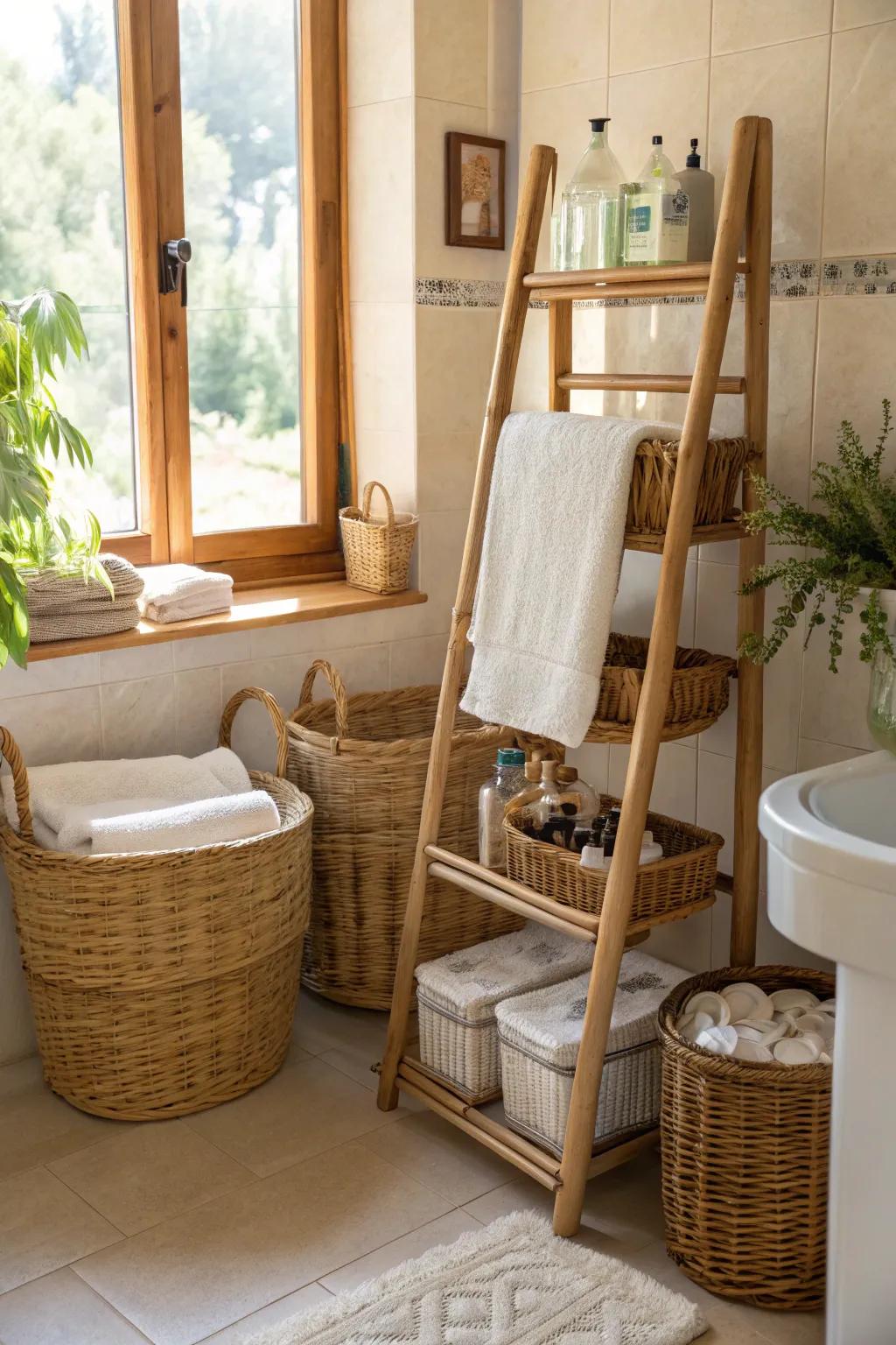 Cane and bamboo aspects add texture and warmth to any bathroom.
