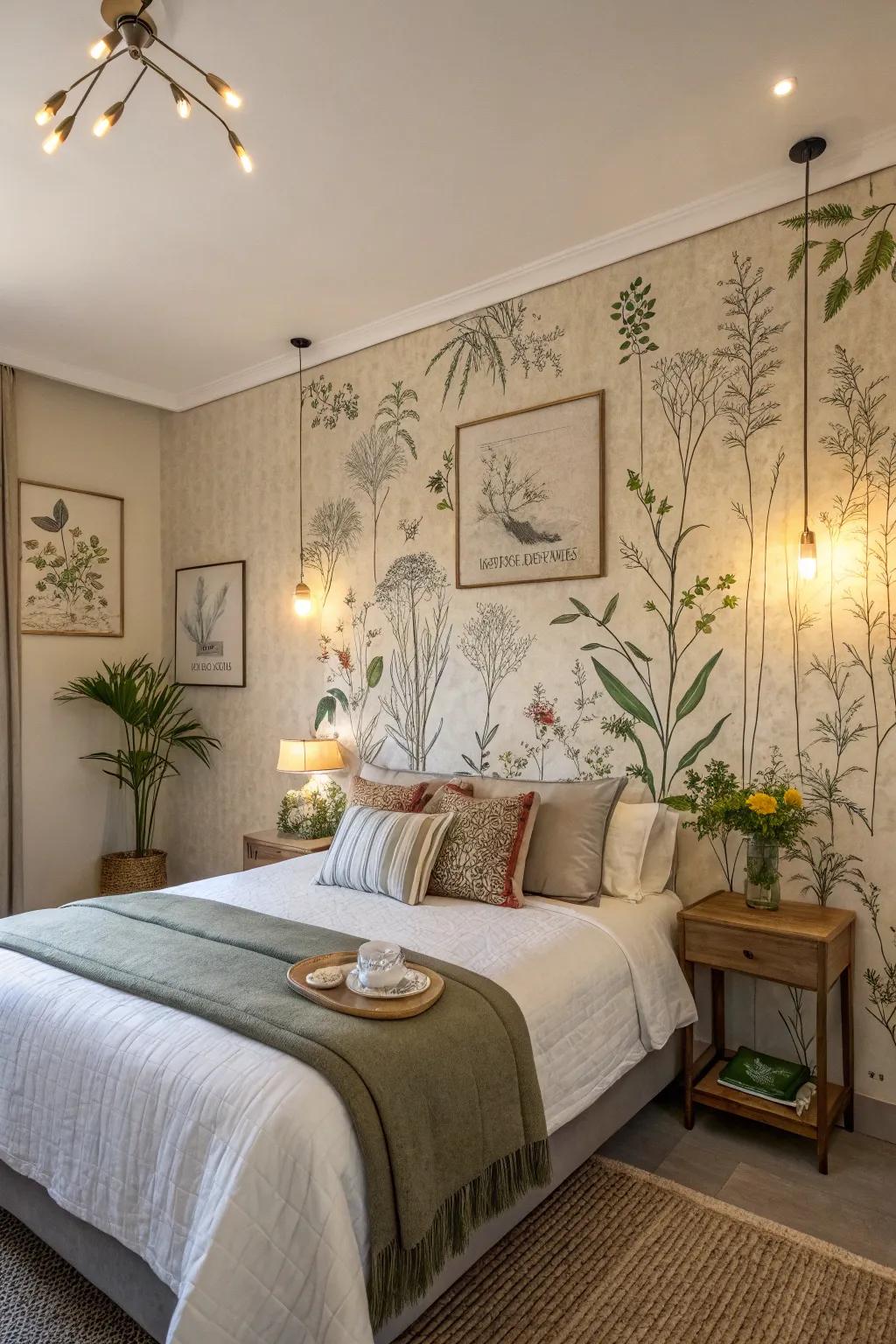 A nature-themed highlight wall welcomes the outdoors inside.