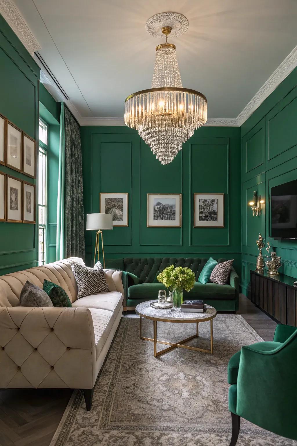 Elegant illumination enhances the elegance of forest green decorations.