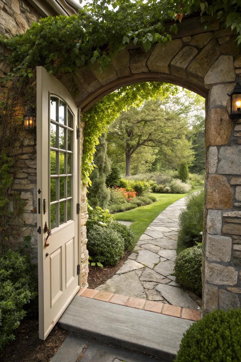 A front door beautifully framed by original stone.
