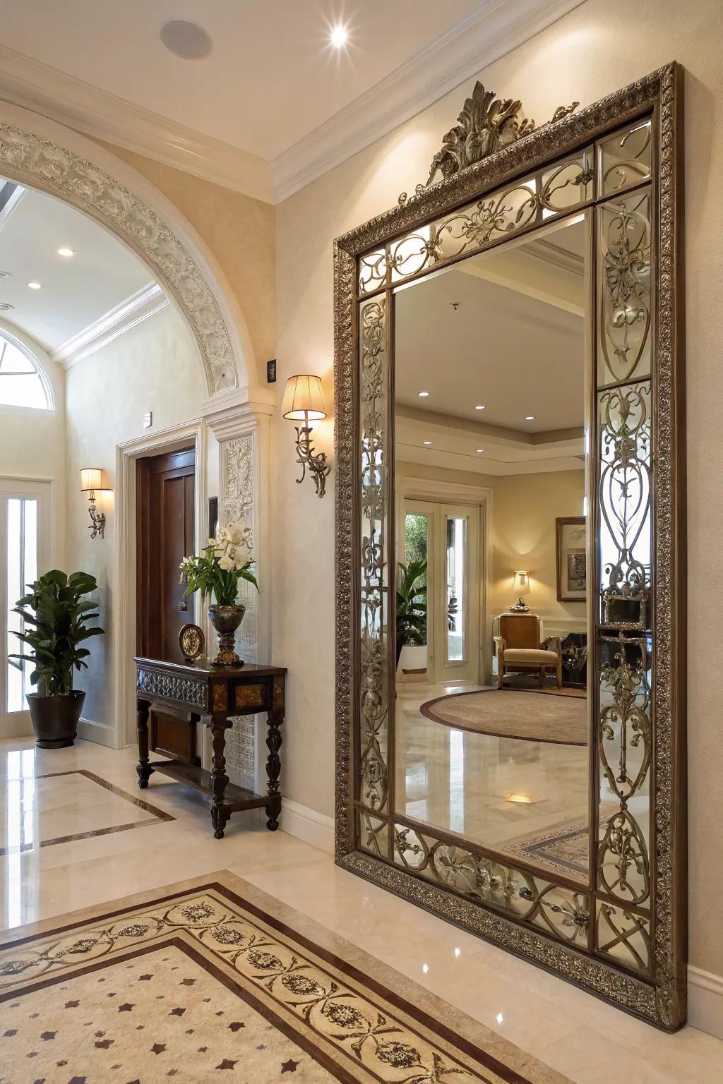 A decorative reflector reflects light, lending profundity to this doorway.