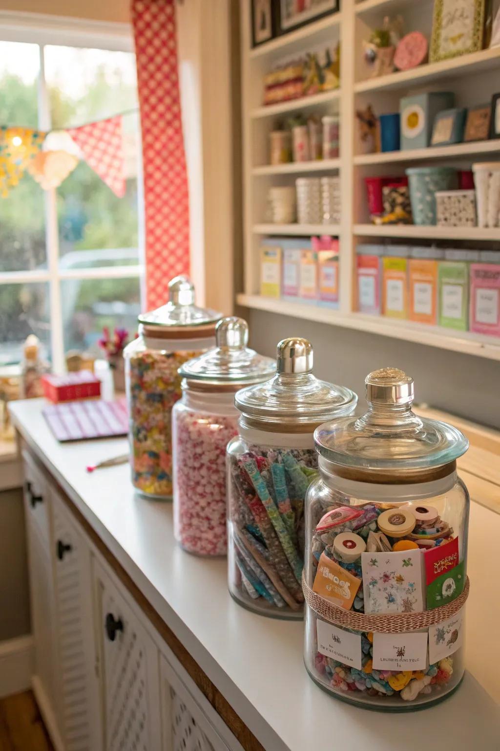 Ornamental jars turn storage into decor.
