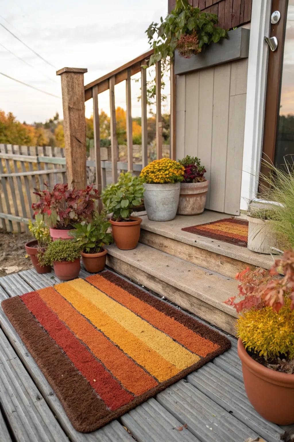 A vibrant doormat bringing autumn colors to life.