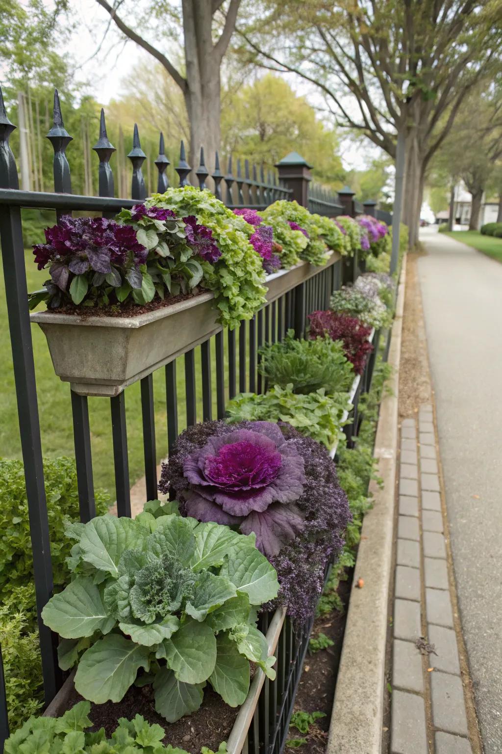Seasonal plants in planters add a touch of natural charm to a fence.